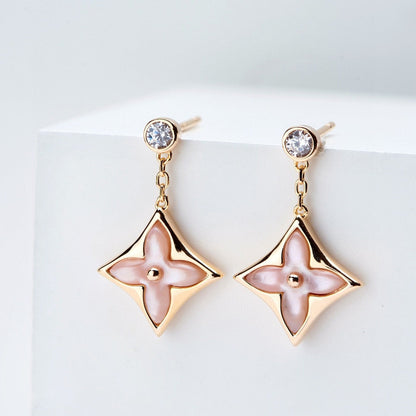 「Lume Jewelry」ダブルスターピンクゴールドMOPドロップイヤリング
