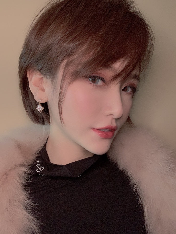 「Lume Jewelry」ダブルスターピンクゴールドMOPドロップイヤリング