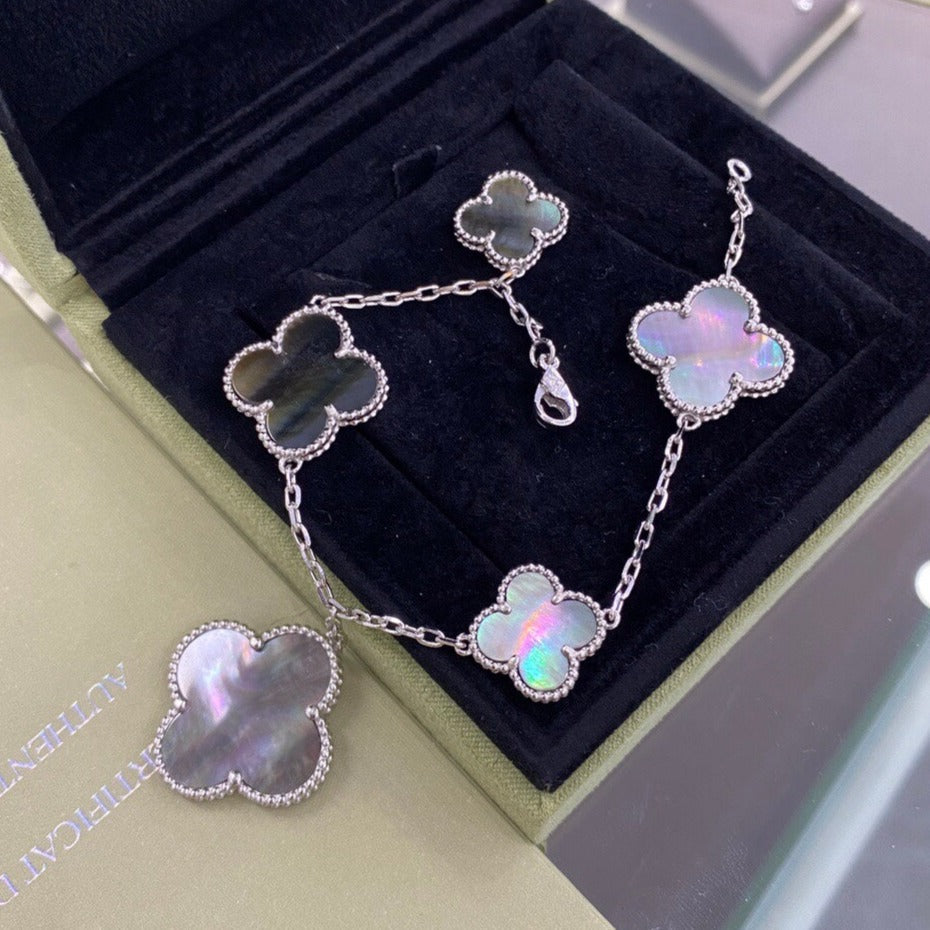 『Lume Jewelry』クローバー 5モチーフ シルバー ダークMOPブレスレット
