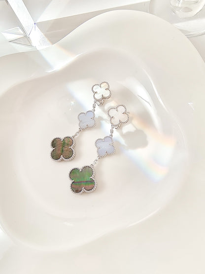 Lume Jewelry クローバー 3モチーフ カルセドニー ダークマザーオブパール シルバー イヤリング