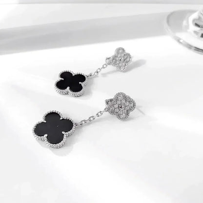 「Lume Jewelry」クローバー2モチーフ ダイヤモンドオニキスピアス シルバー