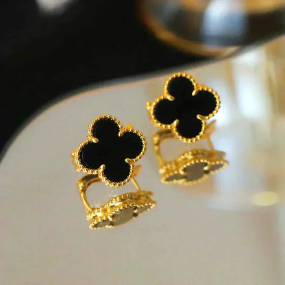 Lume Jewelry クローバー ミディアム 1モチーフ オニキス スタッドピアス