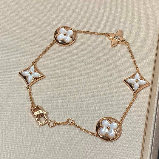 Lume Jewelry「STAR AND SUN 5モチーフMOPピンクゴールドブレスレット」