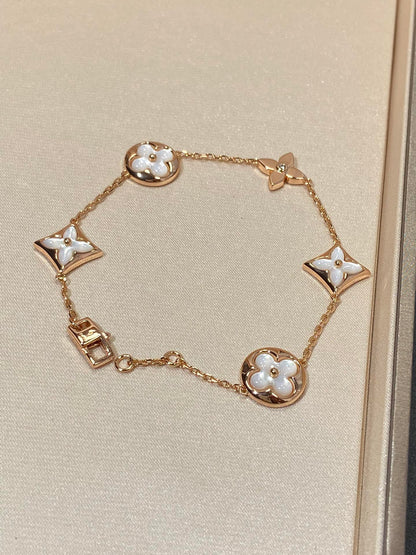 Lume Jewelry「STAR AND SUN 5モチーフMOPピンクゴールドブレスレット」