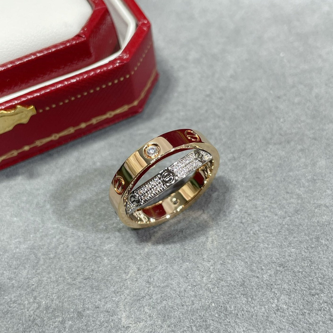『Lume Jewelry』LOVE ピンクゴールド シルバー ダイヤモンド ダブルリング