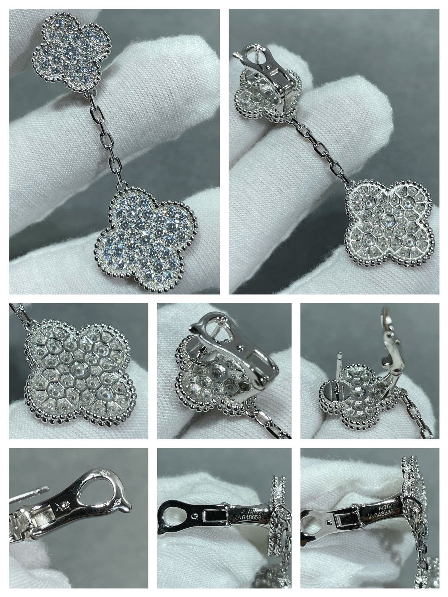 Lume Jewelry®クローバー2モチーフダイヤモンドパヴェシルバーピアス