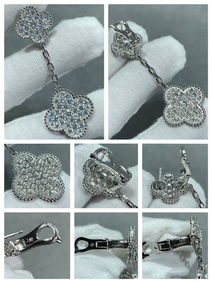 Lume Jewelry®クローバー2モチーフダイヤモンドパヴェシルバーピアス