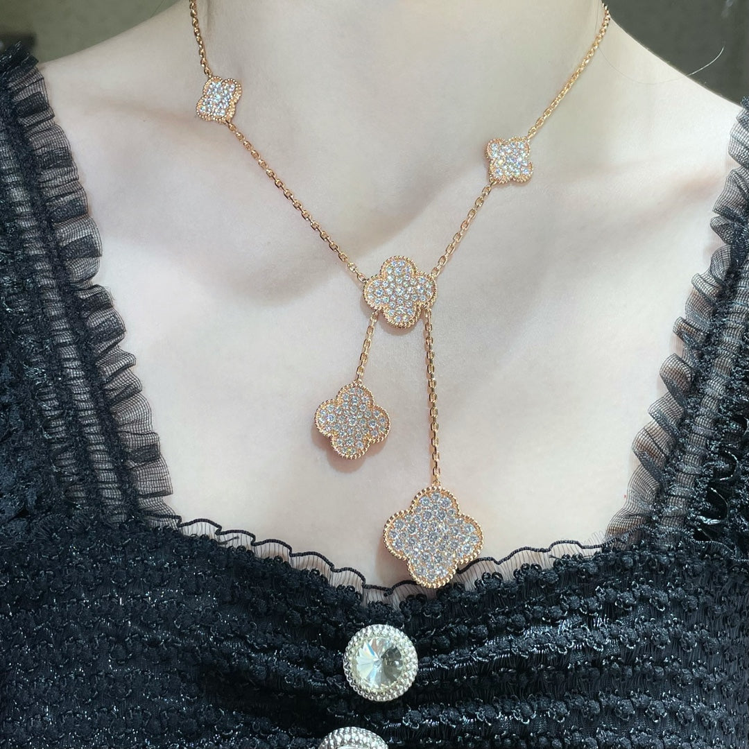 Lume Jewelry クローバー 6モチーフ ダイヤモンド パヴェ ネックレス