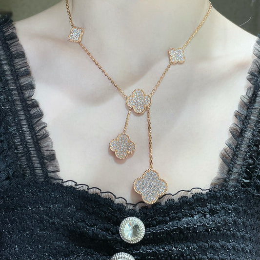 Lume Jewelry クローバー 6モチーフ ダイヤモンド パヴェ ネックレス