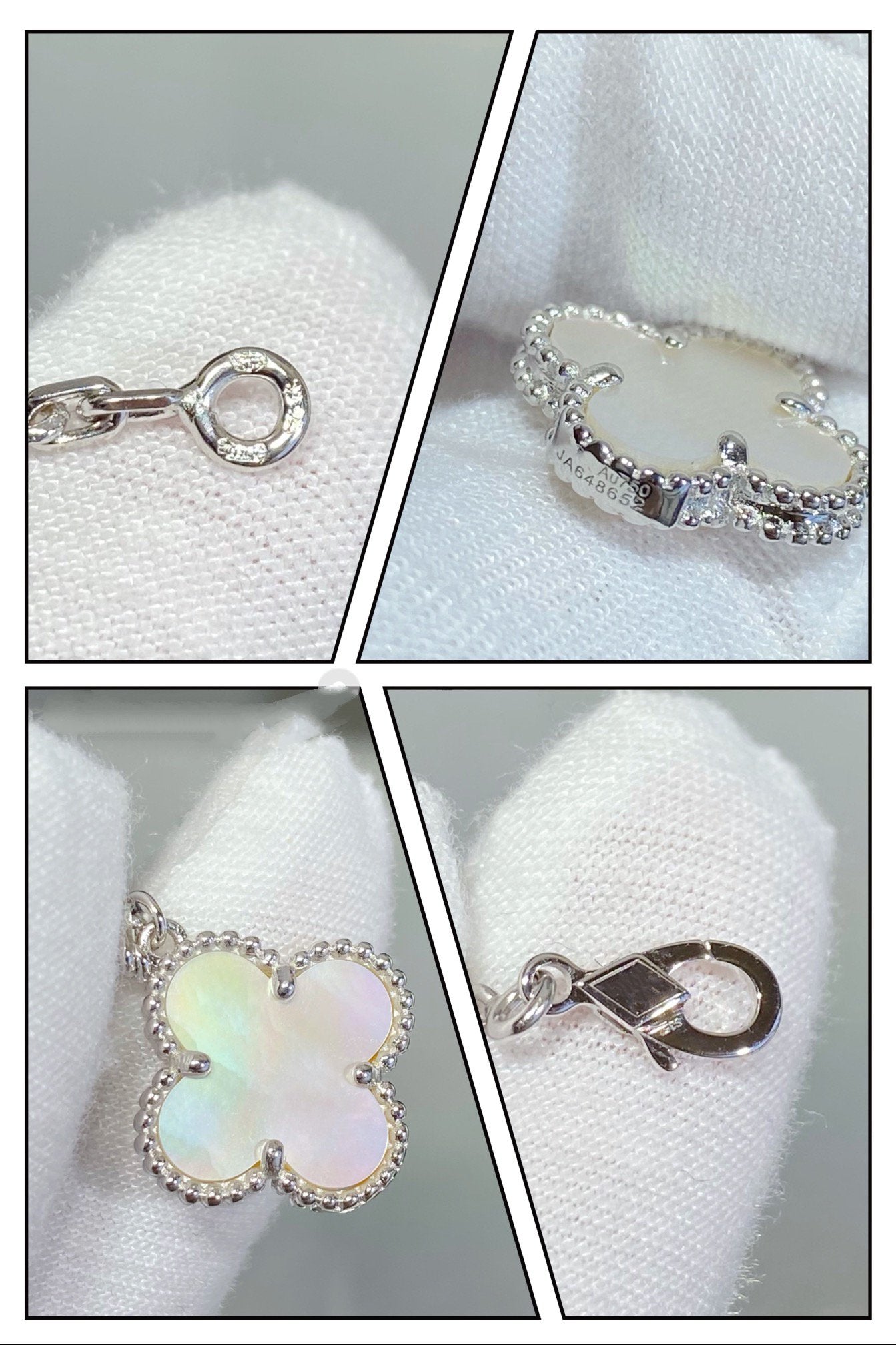 Lume Jewelry クローバー5モチーフ ホワイトマザーオブパール シルバーブレスレット