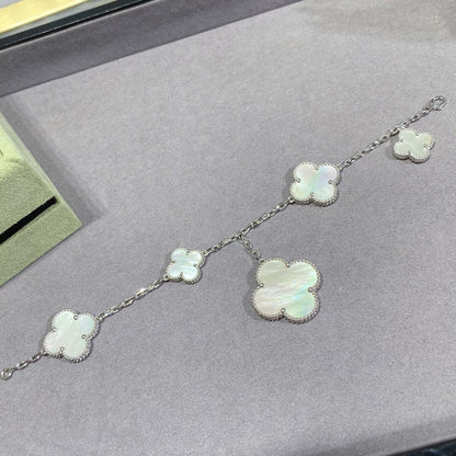 Lume Jewelry クローバー5モチーフ ホワイトマザーオブパール シルバーブレスレット