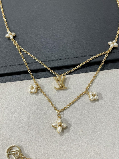 「Lume Jewelry」フラワーグラム ゴールドMOP 2連ネックレス