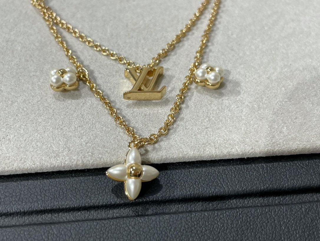 「Lume Jewelry」フラワーグラム ゴールドMOP 2連ネックレス
