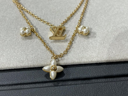 「Lume Jewelry」フラワーグラム ゴールドMOP 2連ネックレス