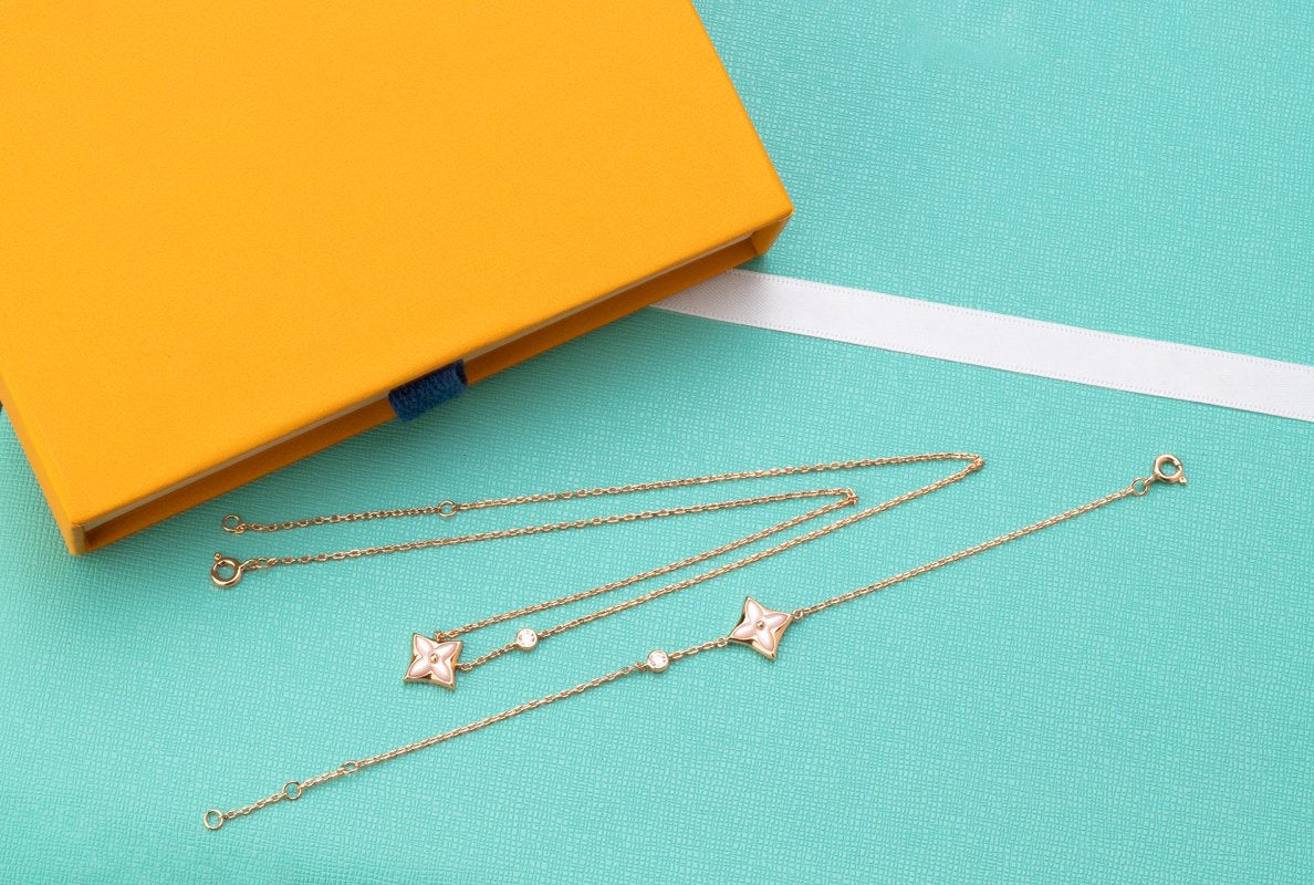 『Lume Jewelry』スターピンクMOP 1ダイヤモンドピンクゴールドネックレス