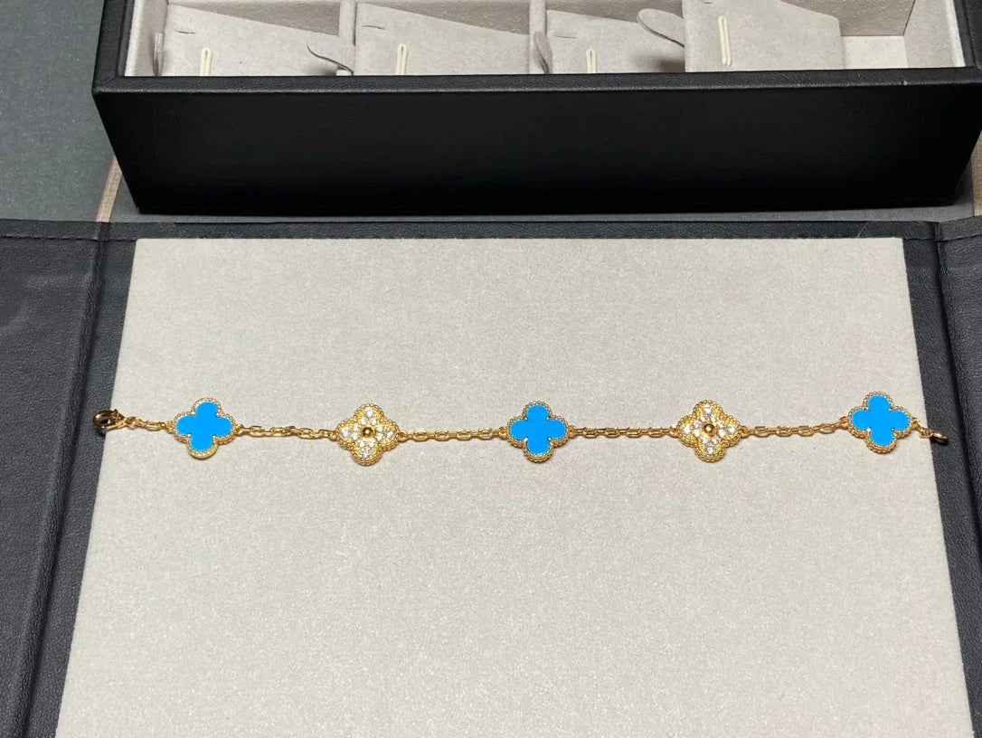 [Lume Jewelry]クローバー5モチーフ ブルーアゲート ブレスレット コレクション