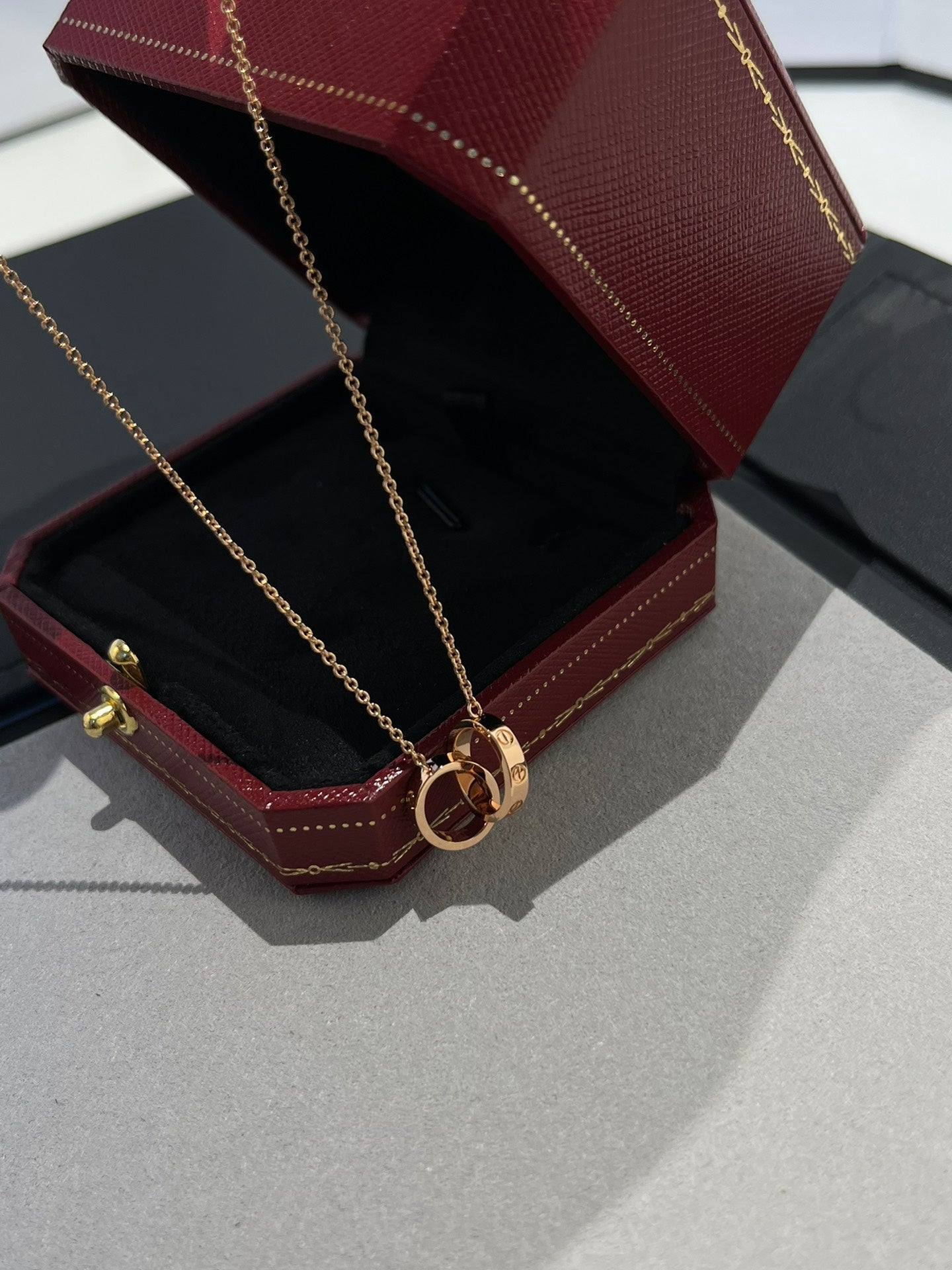®Lume Jewelry®ラブネックレス ダブルリング ピンクゴールド