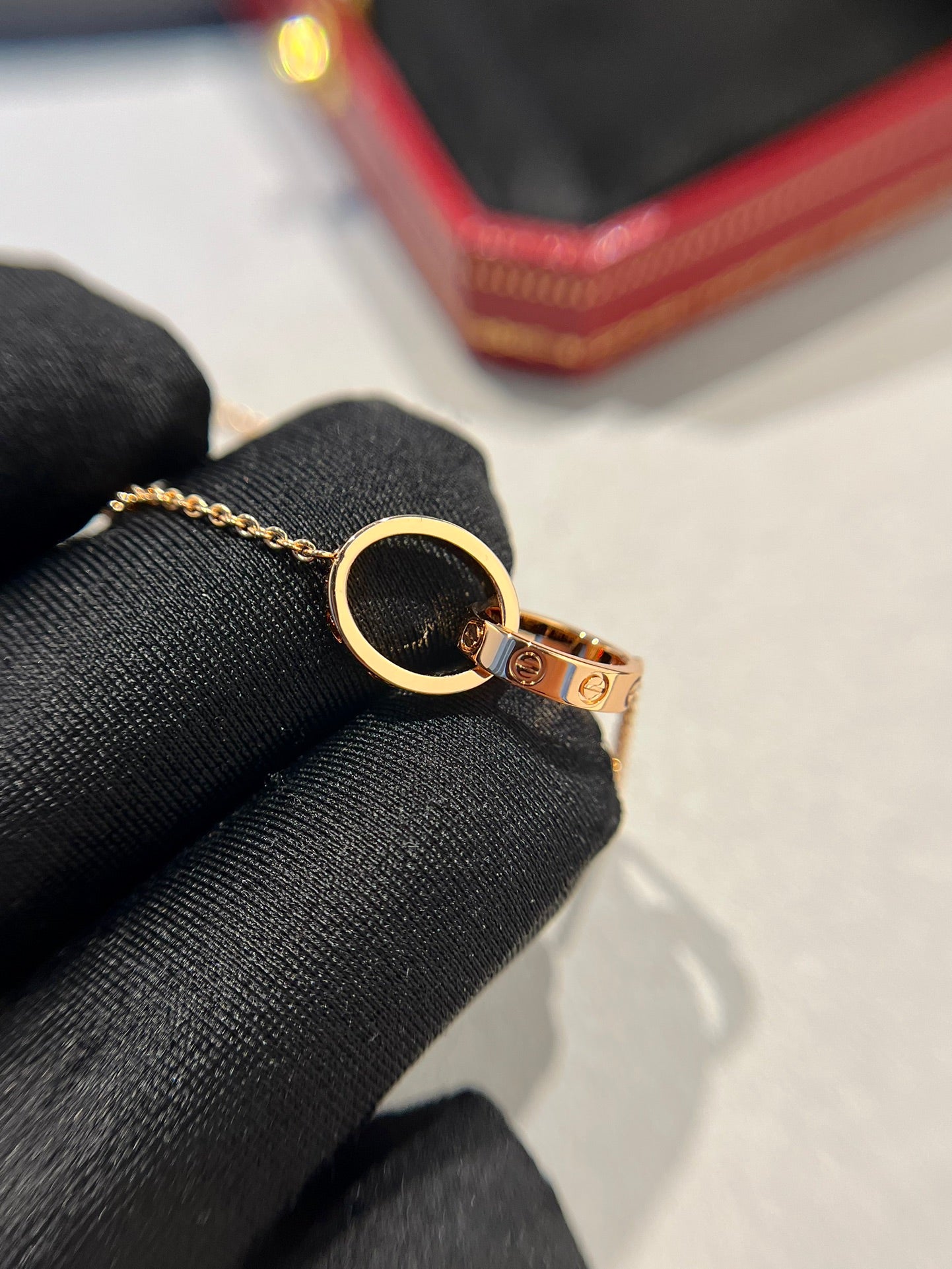®Lume Jewelry®ラブネックレス ダブルリング ピンクゴールド
