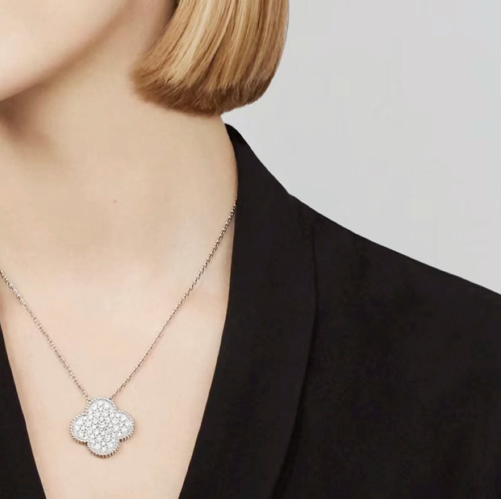 「Lume Jewelry」クローバー 25mm ラージペンダント ダイヤモンドパヴェ シルバーネックレス