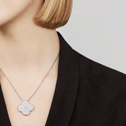 「Lume Jewelry」クローバー 25mm ラージペンダント ダイヤモンドパヴェ シルバーネックレス