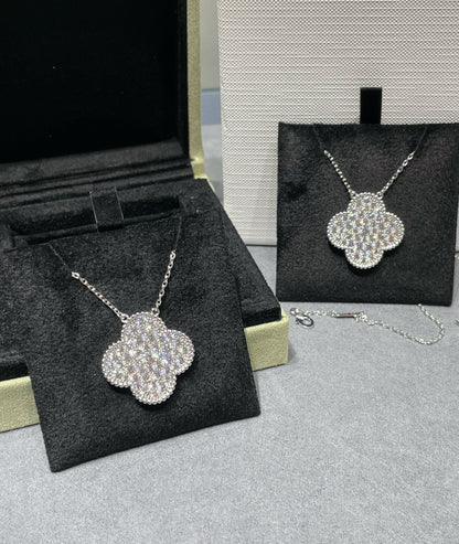 「Lume Jewelry」クローバー 25mm ラージペンダント ダイヤモンドパヴェ シルバーネックレス