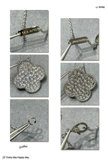 「Lume Jewelry」クローバー 25mm ラージペンダント ダイヤモンドパヴェ シルバーネックレス