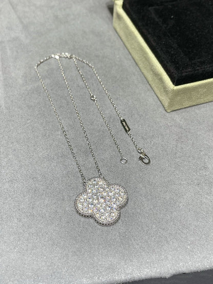 「Lume Jewelry」クローバー 25mm ラージペンダント ダイヤモンドパヴェ シルバーネックレス