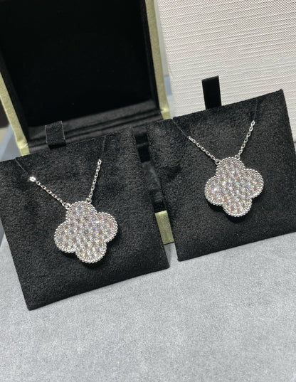 「Lume Jewelry」クローバー 25mm ラージペンダント ダイヤモンドパヴェ シルバーネックレス