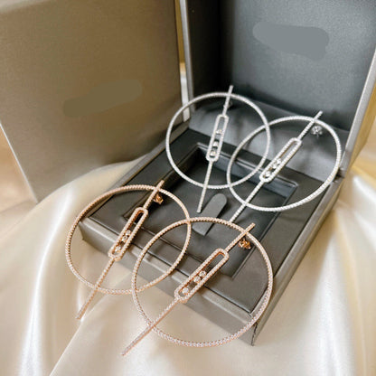 [Lume Jewelry]Move Large Hoop Earrings, Three Sliding Diamonds