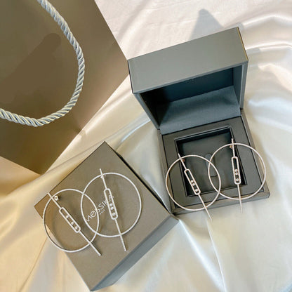 [Lume Jewelry]Move Large Hoop Earrings, Three Sliding Diamonds