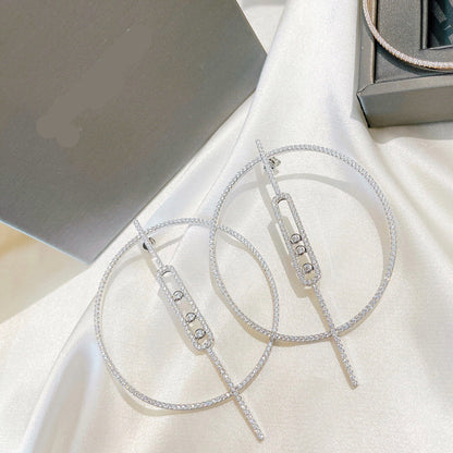 [Lume Jewelry]Move Large Hoop Earrings, Three Sliding Diamonds