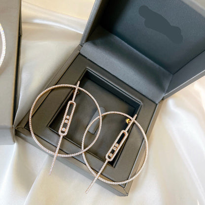 [Lume Jewelry]Move Large Hoop Earrings, Three Sliding Diamonds