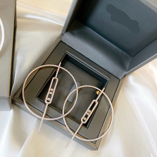 [Lume Jewelry]Move Large Hoop Earrings, Three Sliding Diamonds
