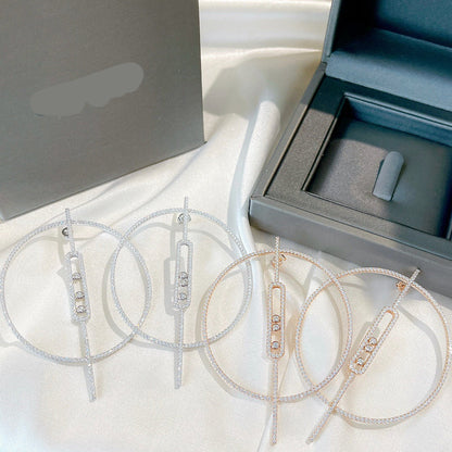 [Lume Jewelry]Move Large Hoop Earrings, Three Sliding Diamonds