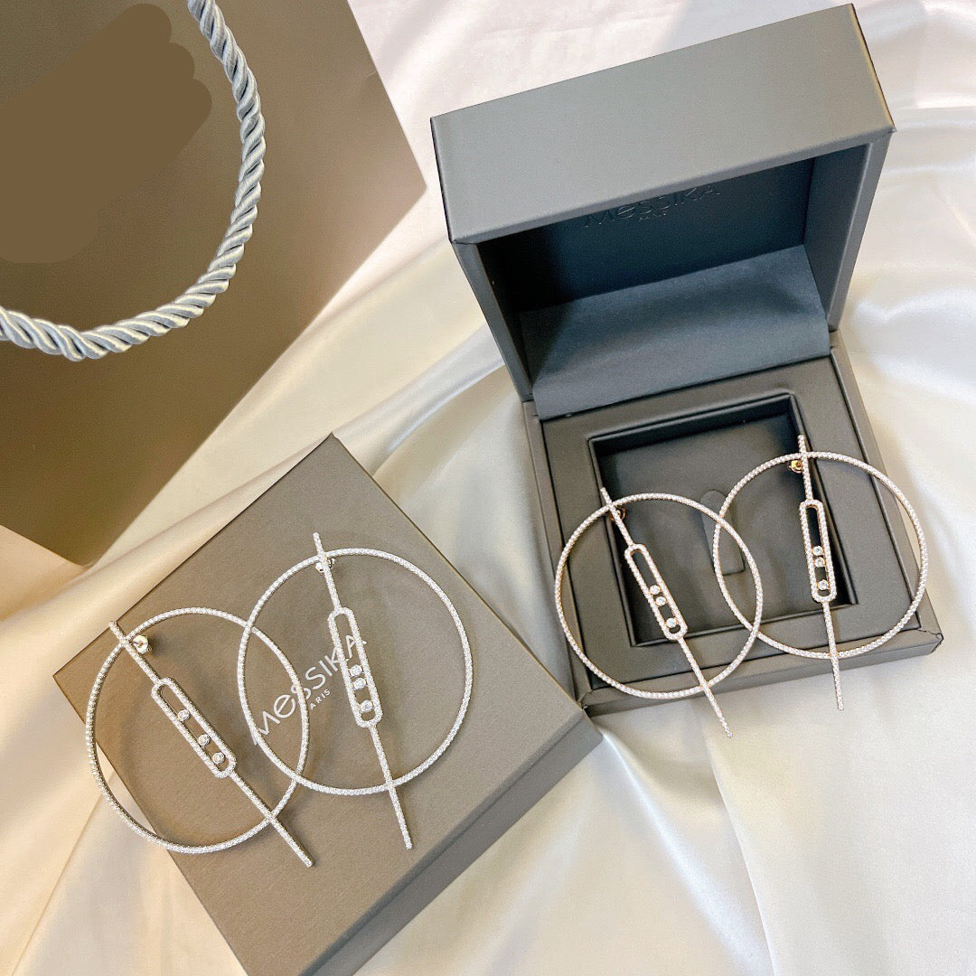 [Lume Jewelry]Move Large Hoop Earrings, Three Sliding Diamonds