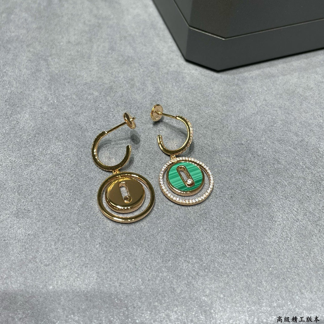 [Lume Jewelry]LUCKY MOVE Sliding‑diamond C‑shape Ear Hoops