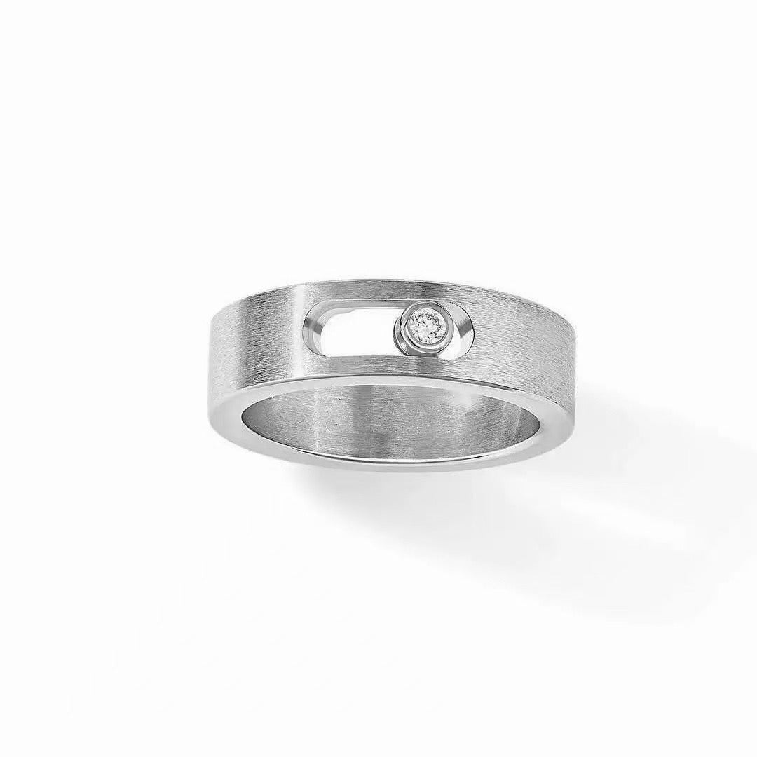 [Lume Jewelry]Black Titanium Ring with Single Sliding Diamond (Men's Style)