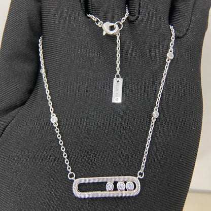 [Lume Jewelry] Baby Move Pavé Diamond‑Set Three‑Stone Sliding Necklace