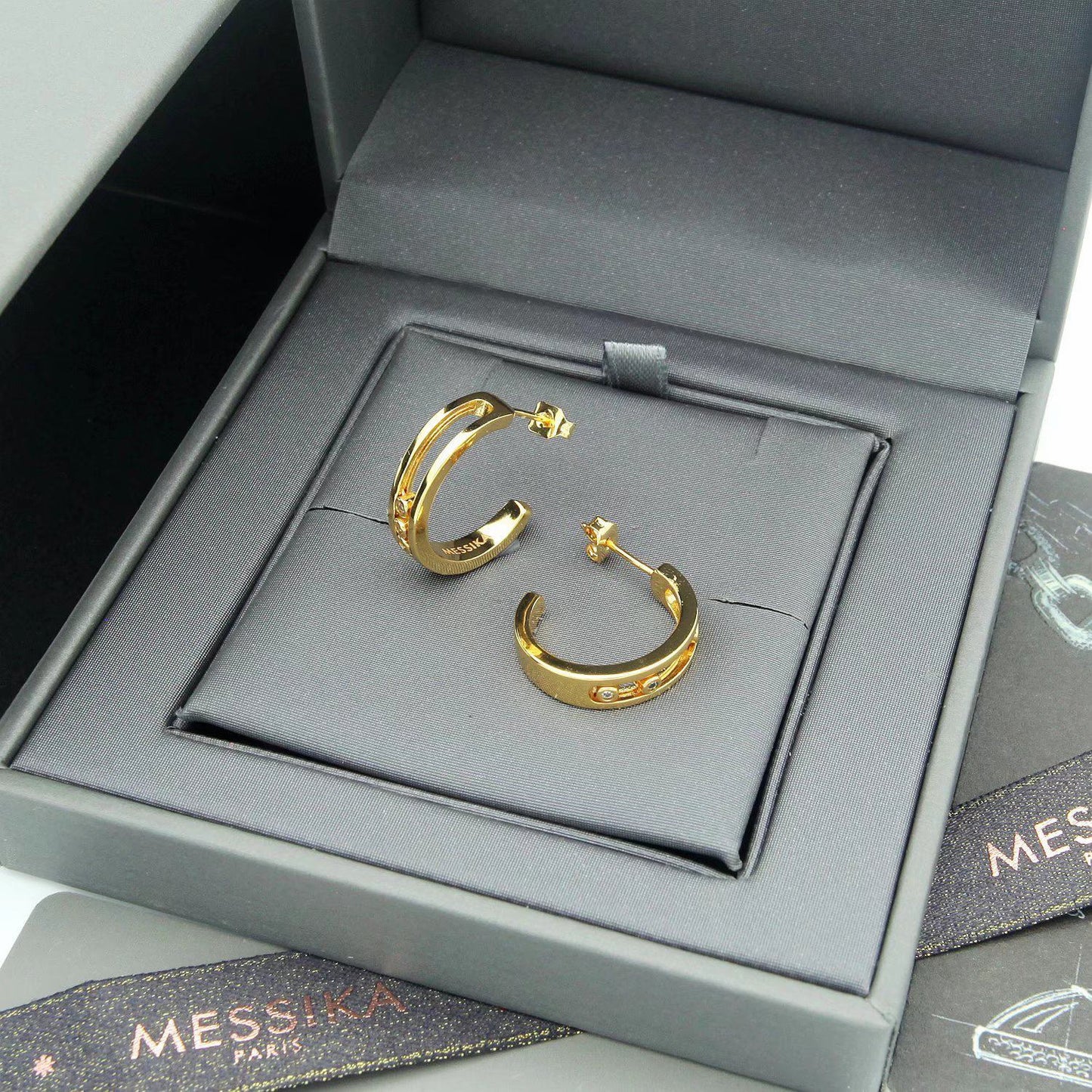 [Lume Jewelry] Move Double Hoop Earrings, 3 Movable Stones