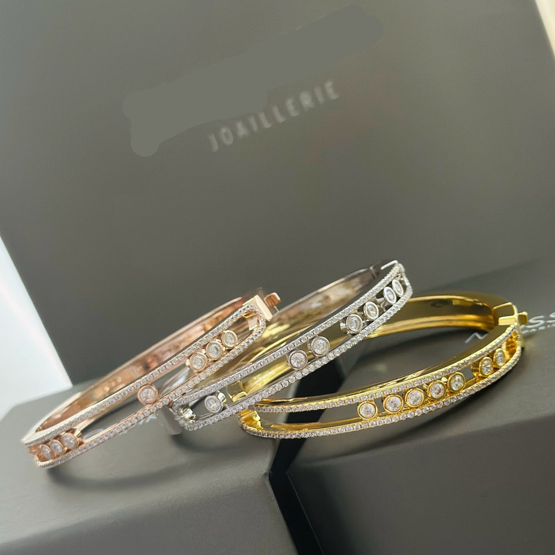 [Lume Jewelry]Move Classique 7‑Moving‑Diamond Bangle, Double‑Row Pavé Setting