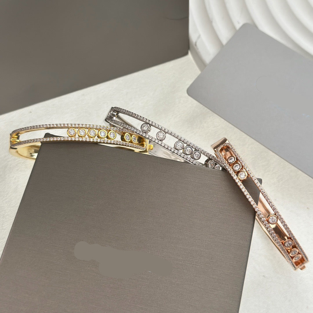 [Lume Jewelry]Move Classique 7‑Moving‑Diamond Bangle, Double‑Row Pavé Setting