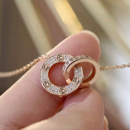 『Lume Jewelry』LOVE 7.6MM ネックレス ローズゴールド＆シルバー フルダイヤモンド