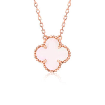 「Lume Jewelry」クローバー 15MM ピンクマザーオブパール シングル フラワー ネックレス
