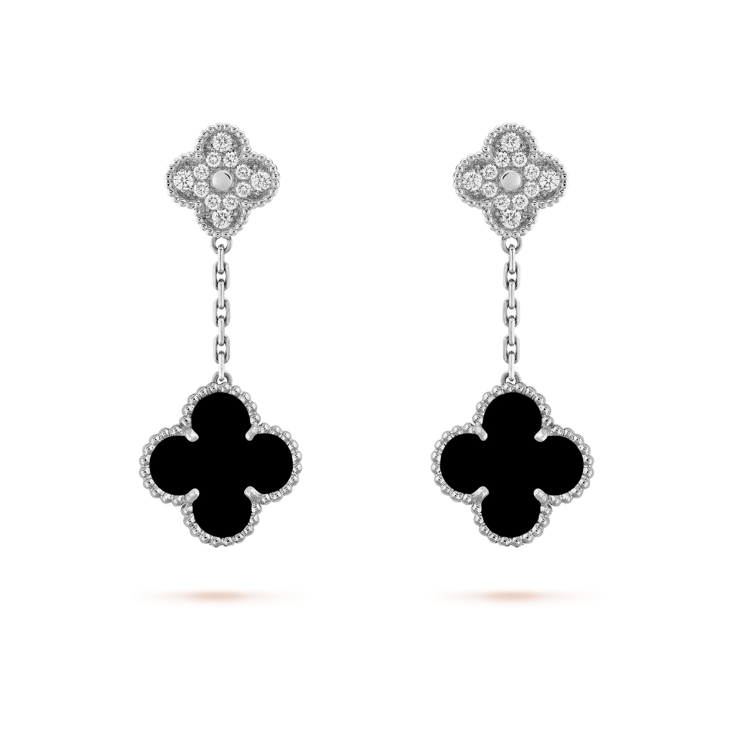 「Lume Jewelry」クローバー2モチーフ ダイヤモンドオニキスピアス シルバー