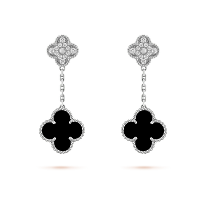 「Lume Jewelry」クローバー2モチーフ ダイヤモンドオニキスピアス シルバー