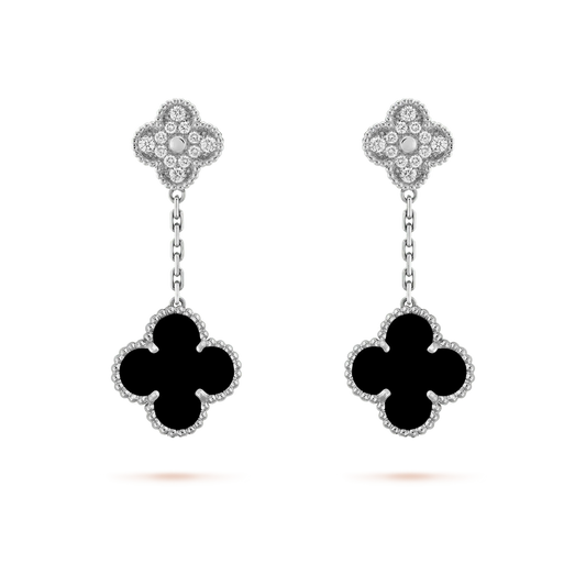 「Lume Jewelry」クローバー2モチーフ ダイヤモンドオニキスピアス シルバー