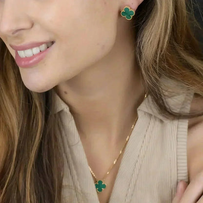 Lume Jewelry クローバーミニ 9.5mm マラカイト ピアス