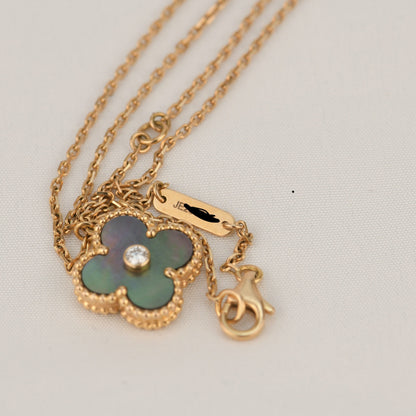 Lume Jewelry クローバー 15MM ダイヤモンド＆マザーオブパール ネックレス
