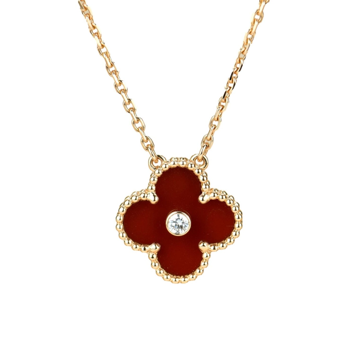 「Lume Jewelry」クローバー 15MM ダイヤモンド カーネリアン ネックレス