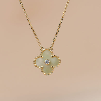 Lume Jewelry クローバー 15MM ダイヤモンド ゴールド マザーオブパール ネックレス